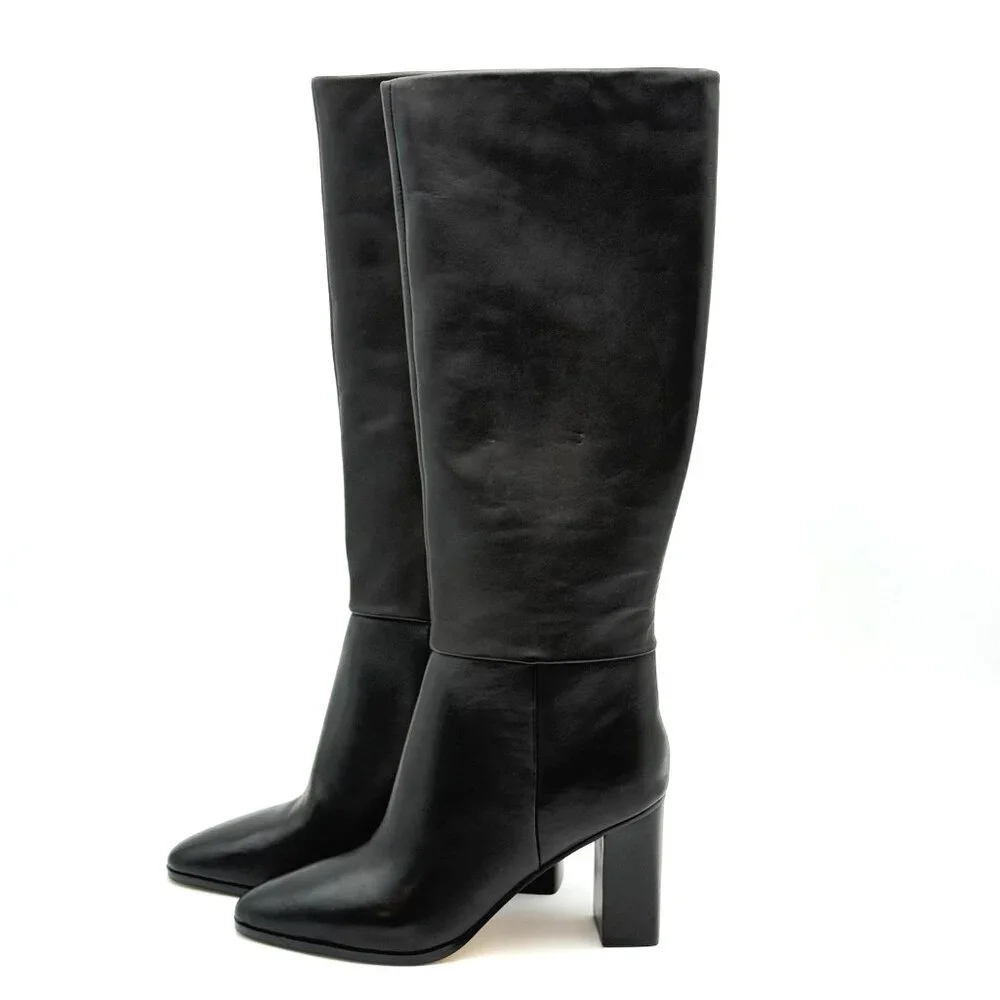 Calvin Klein Women's Size 7 M Dawna Leather Tall Knee High Boots Black NEW - Picture 2 of 13